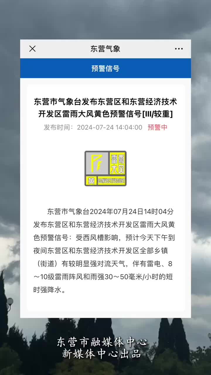 东营发布重要天气预报!强对流天气上线!