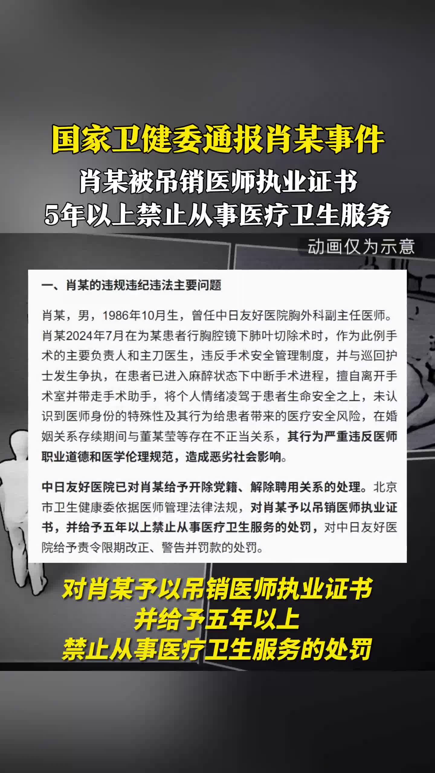 国家卫健委通报肖某事件 吊销肖某医师执业证书 撤销董某莹4项证书 分享