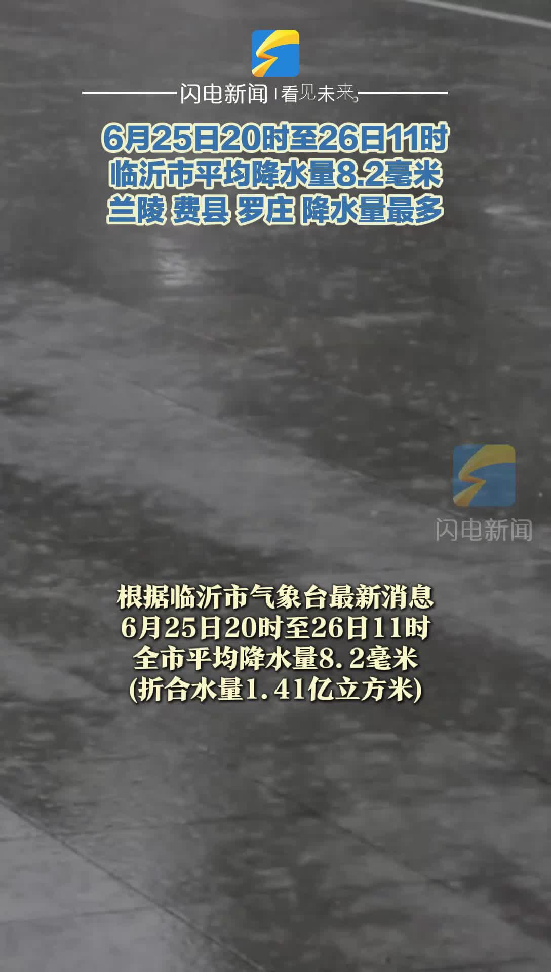 6月25日20时至26日11时 临沂市平均降水量8.2毫米