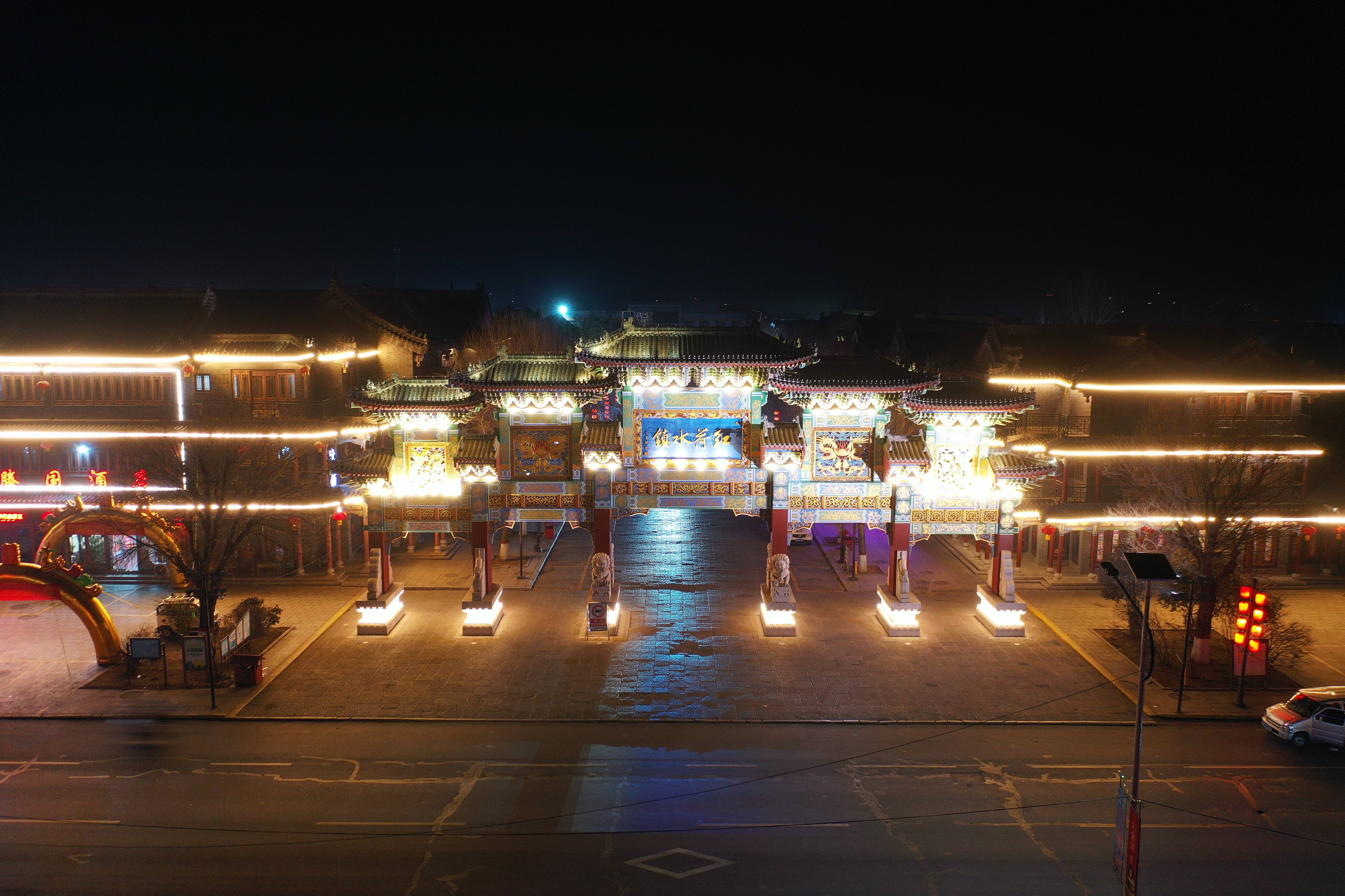 微湖渔家乡村振兴示范片区乡村夜景流光溢彩熠熠生辉