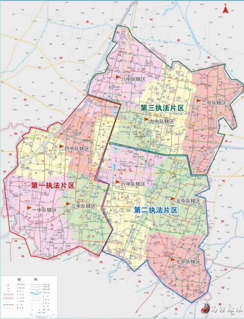 高唐县按照各镇,街行政区划分,组建3个执法片区和9个执法辖区,依托