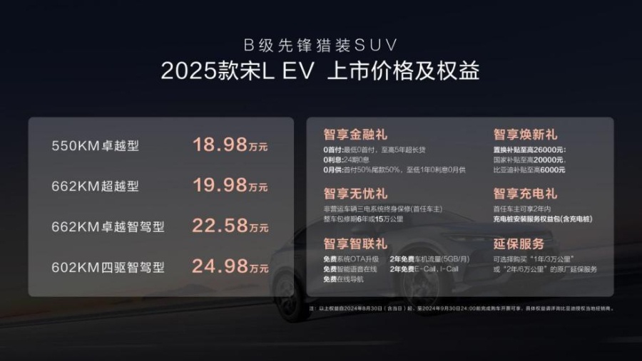 2025款宋L EV正式上市 售价18.98万元-24.98万元