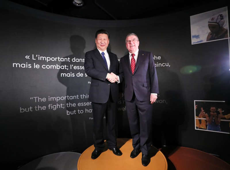 2017年1月18日,<span class='profreead-item profreead-item-623'>习近平</span>主席在位于瑞士洛桑的国际奥林匹克博物馆会见时任国际奥林匹克委员会主席巴赫。